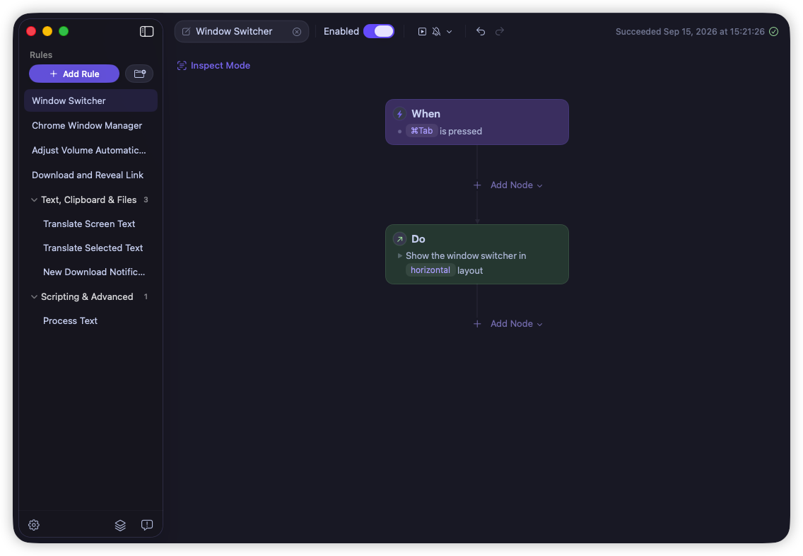 Rulr Window Switcher Rule in dark mode