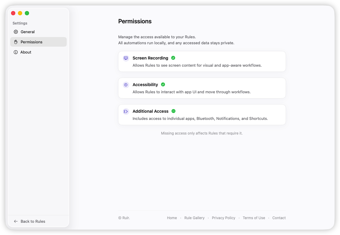 Rulr Permissions settings in light mode